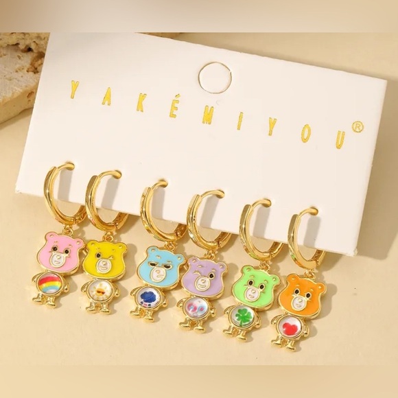 Care Bears Jewelry - 14K Gold Care Bears Theme Huggie Hoop Mismatched Asymmetrical Earrings Set